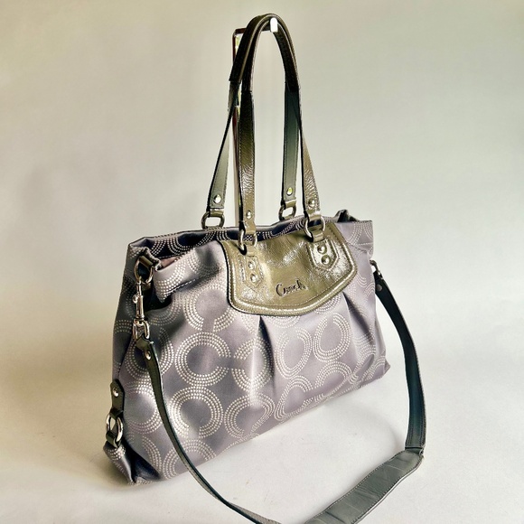 Coach Grey Canvas Patent Leather Handbag Shoulder Bag - Picture 2 of 16
